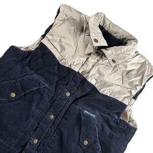 VTG Moose Creek Mens L Corduroy Puffer Vest Tan Colorblock Western CabinCore